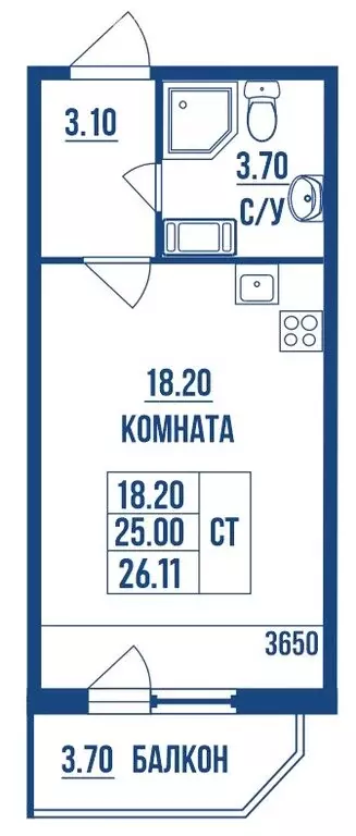 Квартира-студия: Санкт-Петербург, Кондратьевский проспект, 68к4 (24 м) - Фото 2