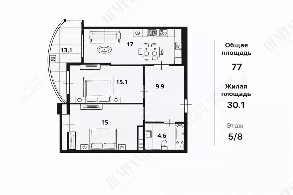 2-к кв. Краснодарский край, Сочи ул. Володарского, 6к6 (77.0 м) - Фото 1