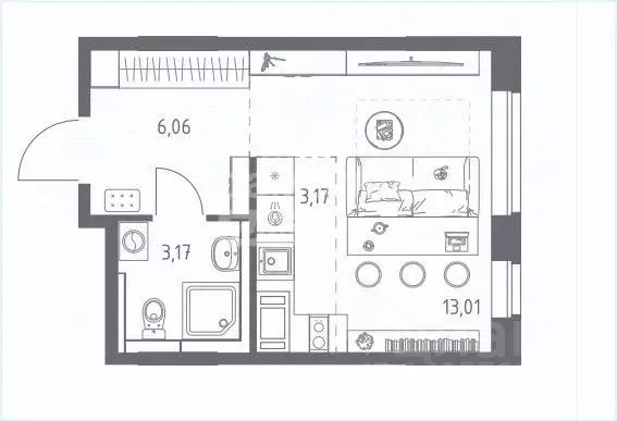Студия Московская область, Домодедово городской округ, с. Ям ул. ... - Фото 2