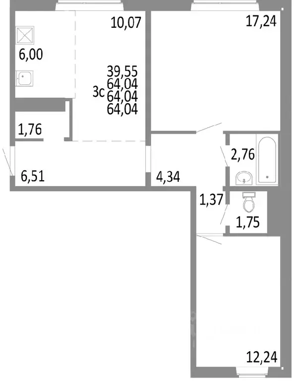 3-к кв. Челябинская область, Челябинск Нефтебазовая ул. (64.04 м) - Фото 0