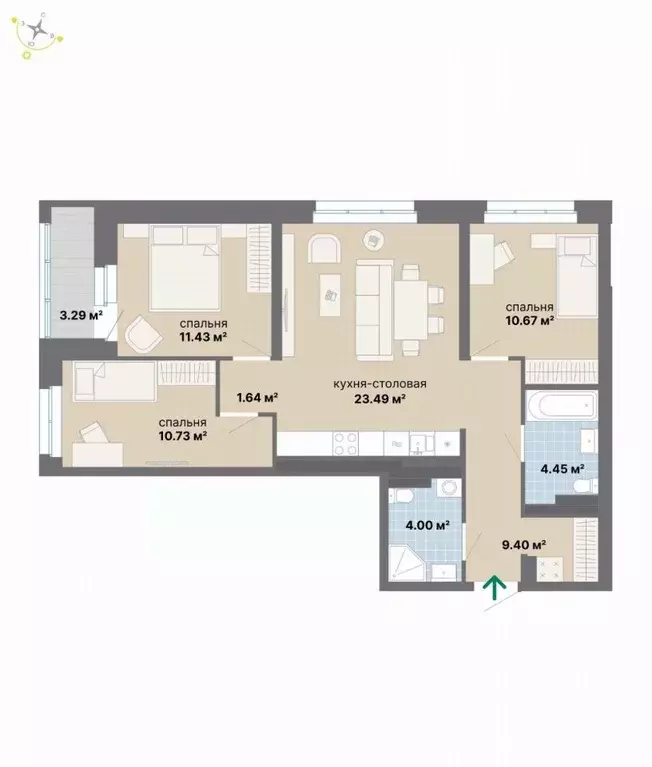 3-к кв. Свердловская область, Екатеринбург Эльмаш жилрайон,  (79.1 м) - Фото 1