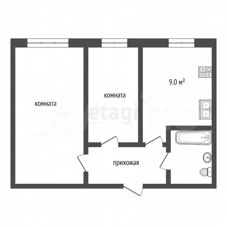 2-к. квартира, 48,4 м, 2/5 эт. - Фото 0
