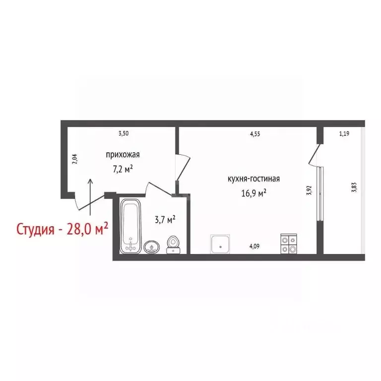Студия Свердловская область, Екатеринбург ул. Лучистая, 2 (28.0 м) - Фото 2
