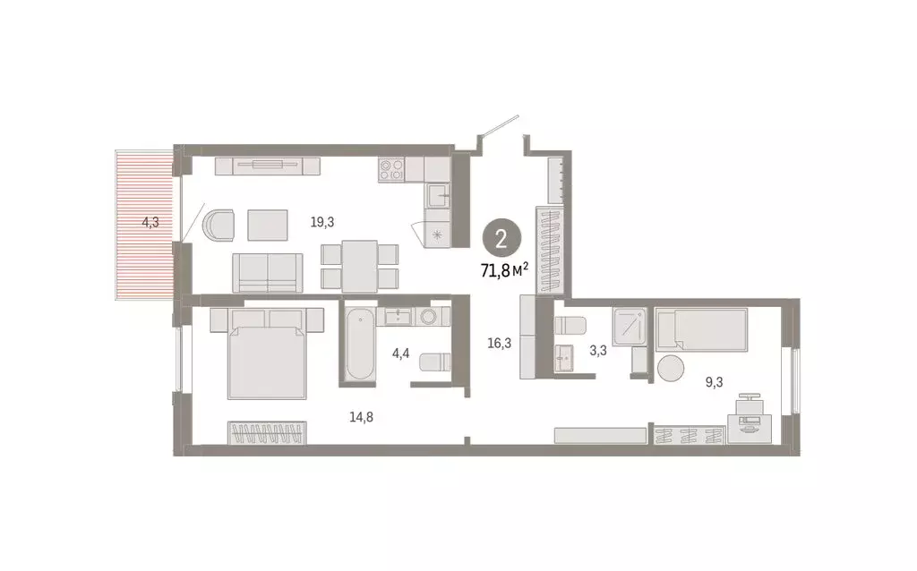 2-комнатная квартира: Омск, Кировский округ (71.75 м) - Фото 2