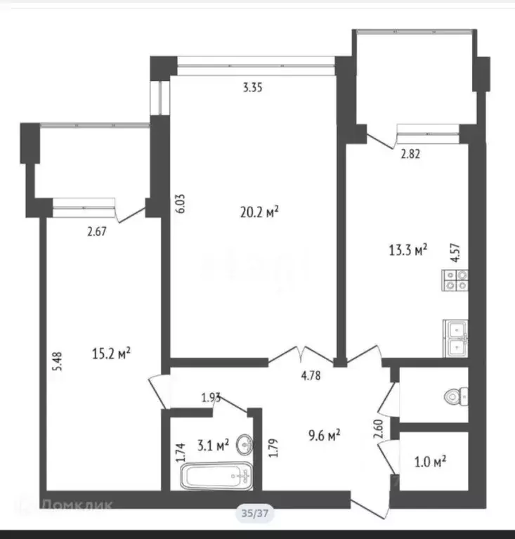 2-к кв. Тюменская область, Тюмень ул. 50 лет Октября, 24к2 (63.5 м) - Фото 2
