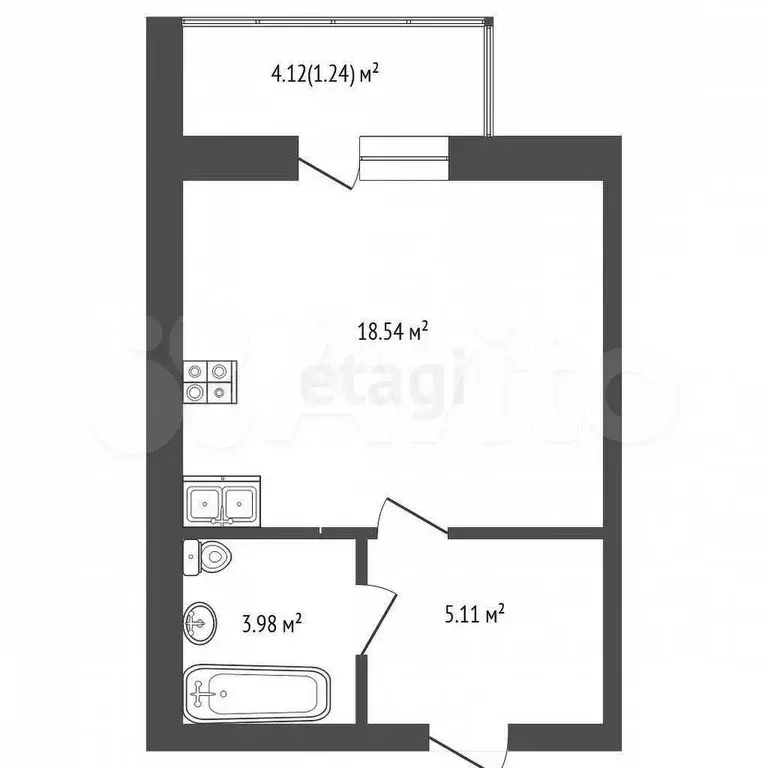 Квартира-студия, 27,6 м, 2/13 эт. - Фото 0