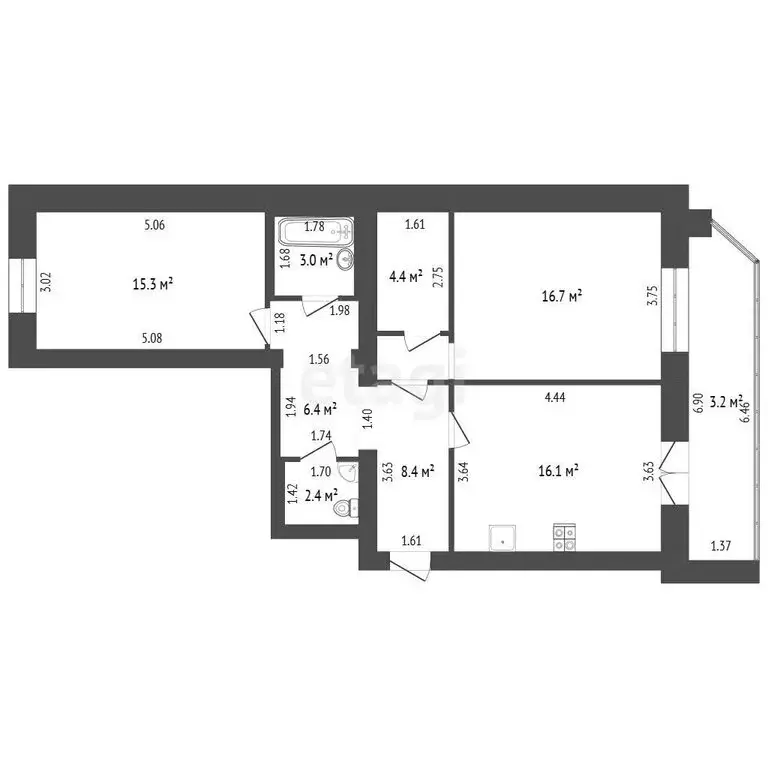 2-комнатная квартира: Йошкар-Ола, Прибрежный проезд, 8 (79.6 м) - Фото 1