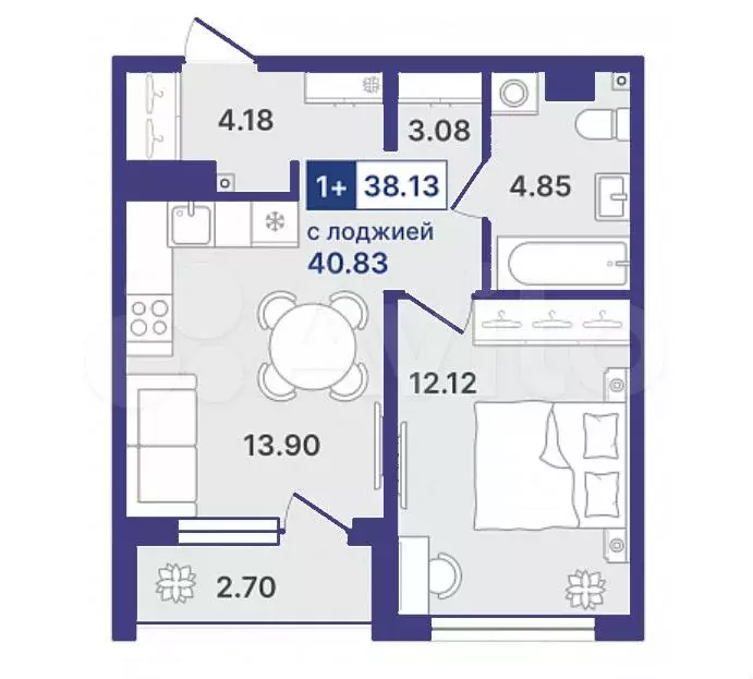 1-к. квартира, 38 м, 4/8 эт. - Фото 1