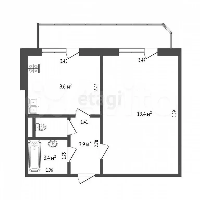 1-к. квартира, 37,6 м, 6/10 эт. - Фото 0