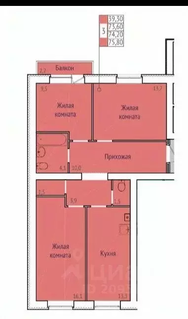 3-к кв. Ивановская область, Кохма ул. Сергея Киселева, 6 (75.8 м) - Фото 1
