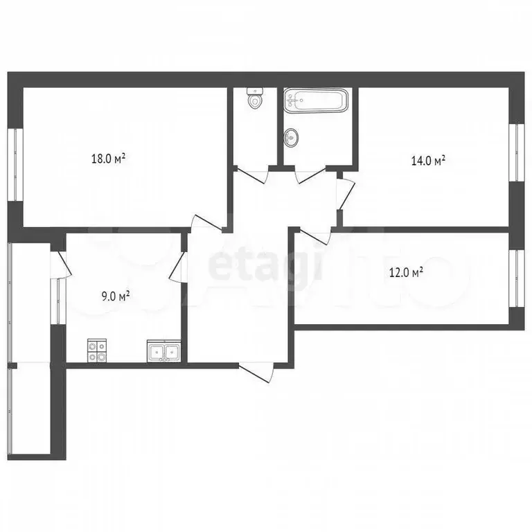 2-к. квартира, 53,5 м, 2/5 эт. - Фото 0