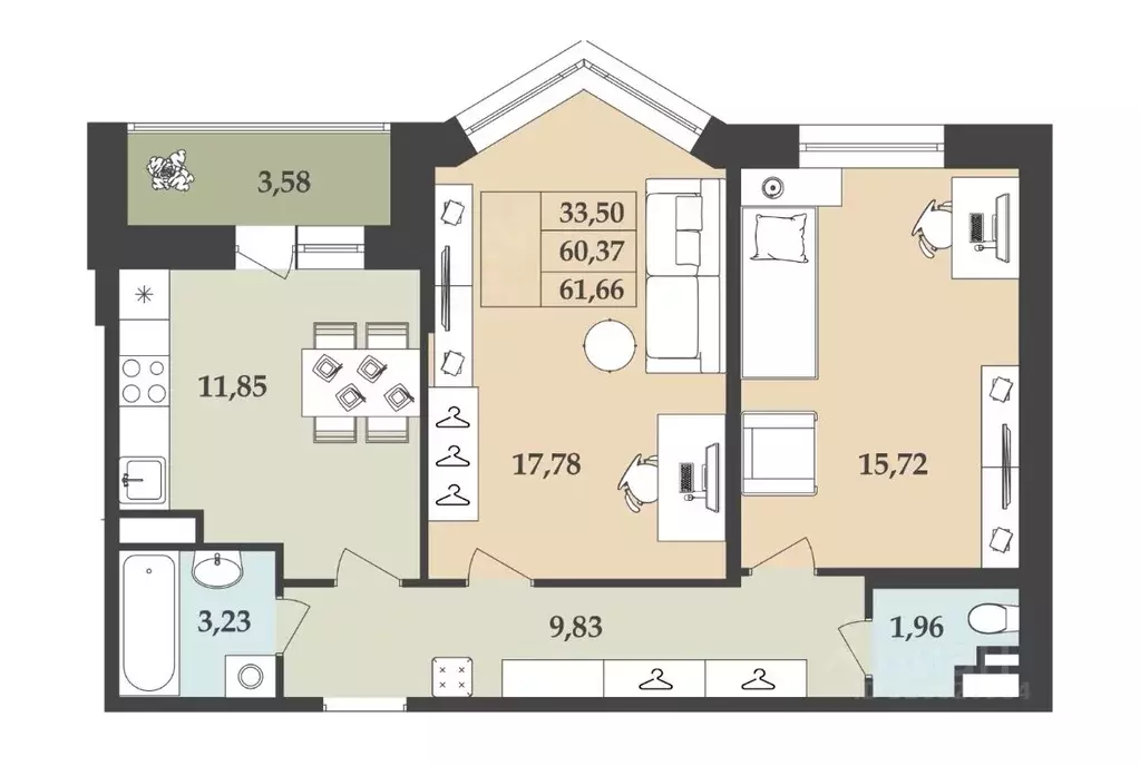 2-к кв. Ленинградская область, Кингисепп пер. Юности, 4 (62.3 м) - Фото 1