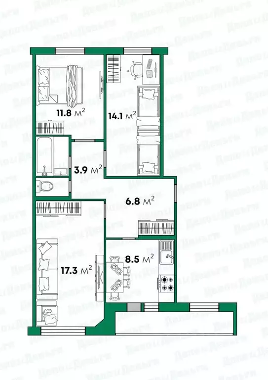 3-к кв. Кировская область, Киров Комсомольская ул., 91А (67.2 м) - Фото 1
