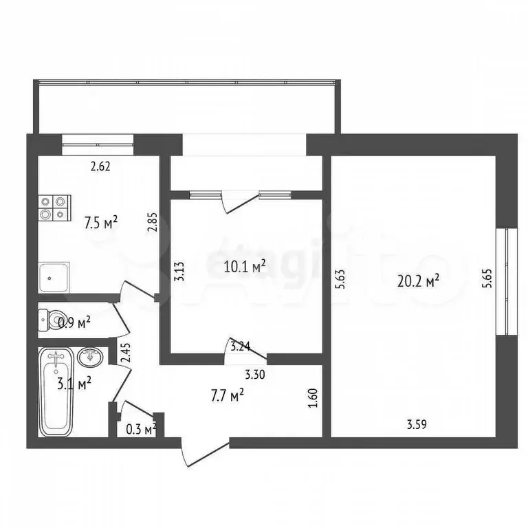 2-к. квартира, 49,4 м, 4/5 эт. - Фото 0