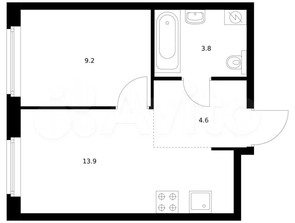 1-к. квартира, 31,5 м, 9/9 эт. - Фото 0