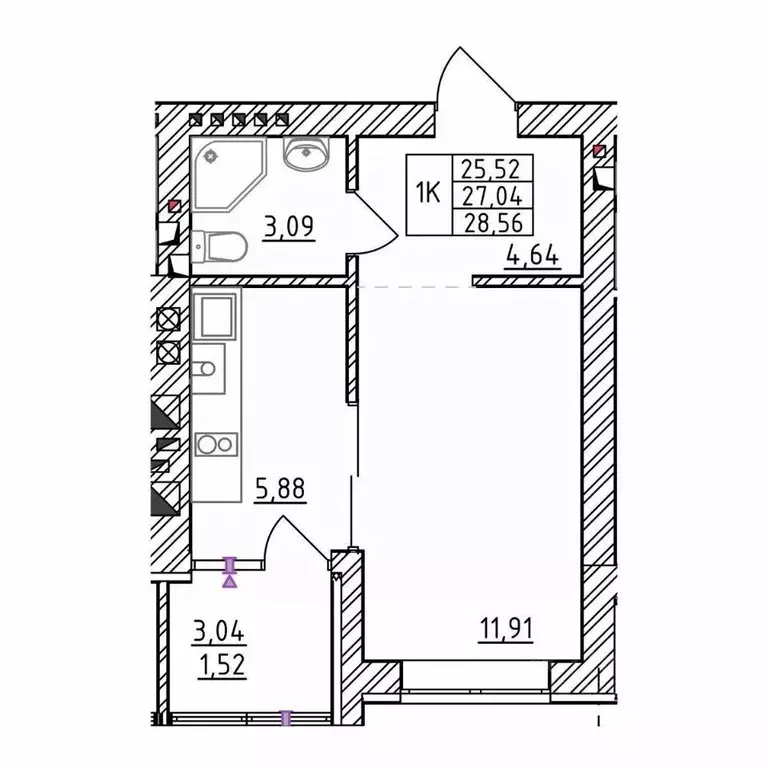 1-к кв. Калининградская область, Зеленоградск  (28.56 м) - Фото 1