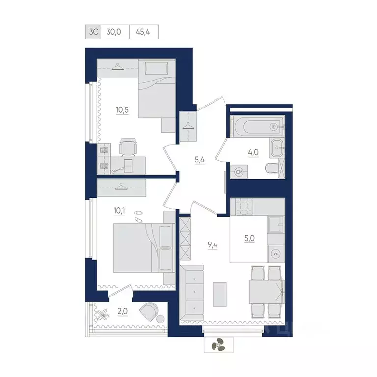 3-к кв. Башкортостан, Уфа ул. Евгения Столярова, 13 (45.4 м) - Фото 1