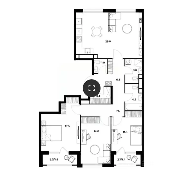 3-к кв. Москва Летная ул., 95Бк2 (103.3 м) - Фото 1