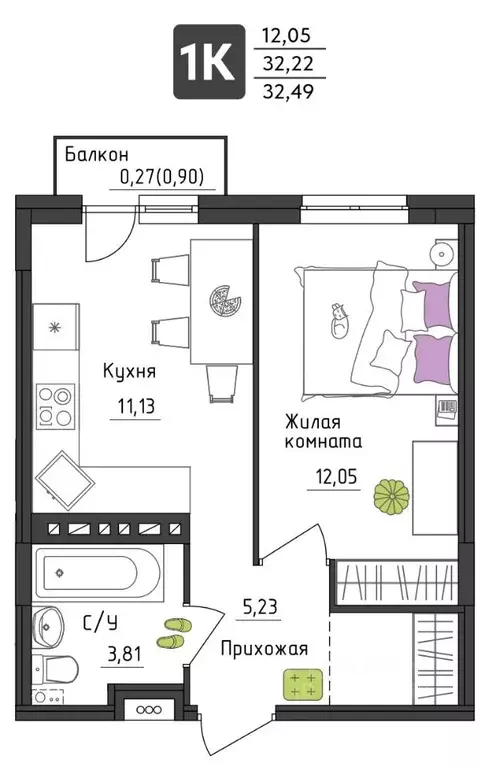 1-к кв. Пермский край, Пермь Верхне-Вишерская ул., 40 (32.49 м) - Фото 1