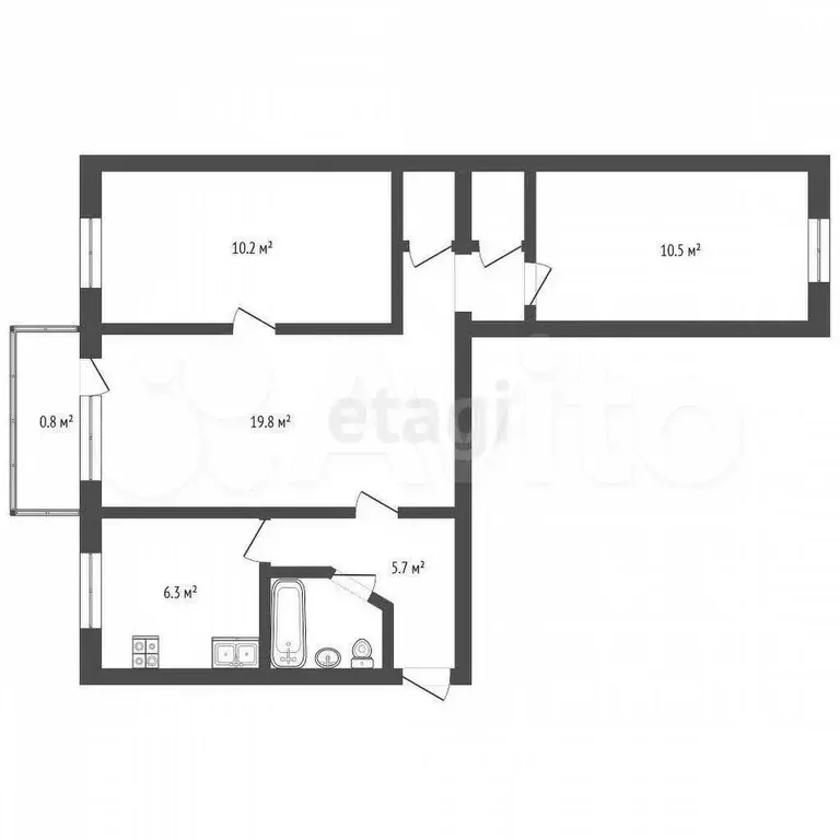 3-к. квартира, 56,5 м, 5/5 эт. - Фото 0