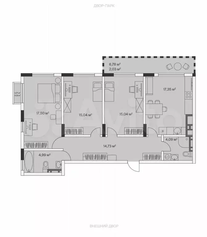 3-к. квартира, 91 м, 7/7 эт. - Фото 1