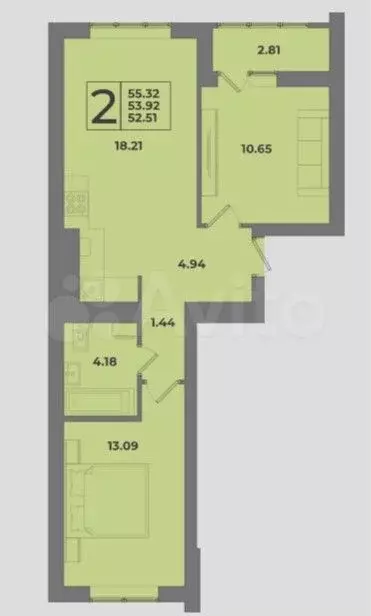 2-к. квартира, 55,3 м, 2/8 эт. - Фото 1