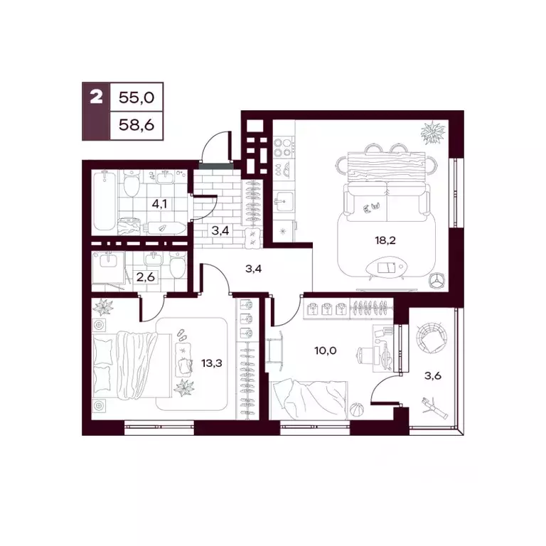 2-к кв. Тюменская область, Тюменский муниципальный округ, д. Дударева ... - Фото 0
