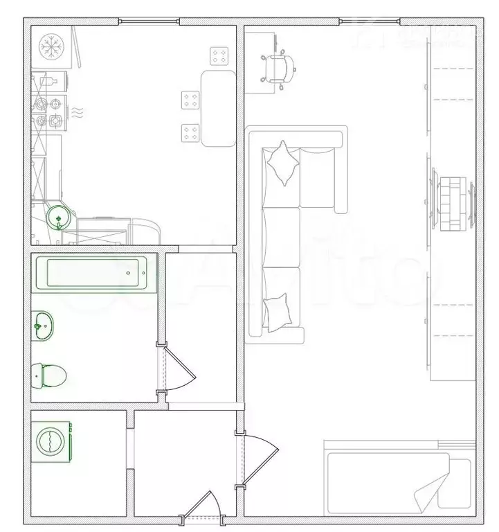 1-к. квартира, 30,6 м, 1/5 эт. - Фото 0