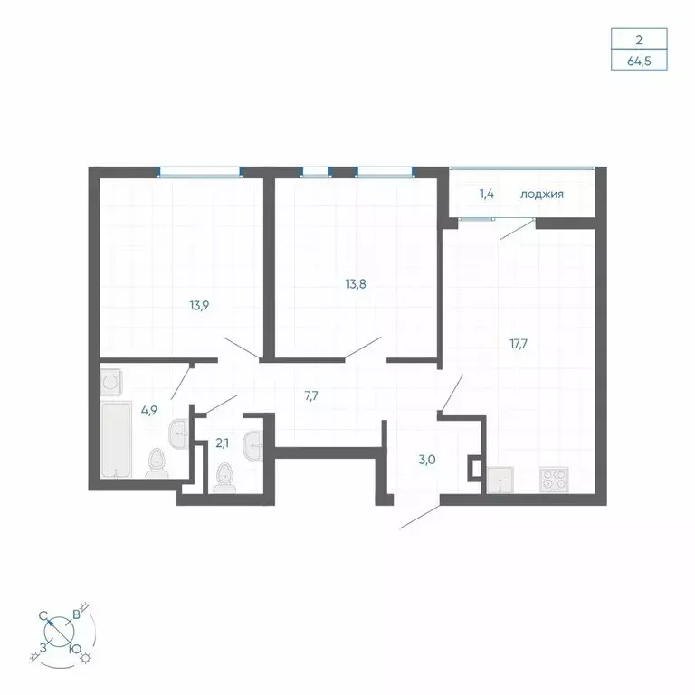 2-комнатная квартира: Екатеринбург, улица Вильгельма де Геннина, 59 ... - Фото 1