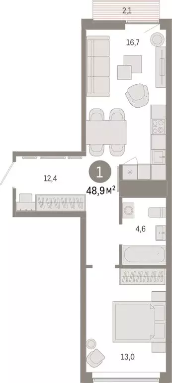 1-комнатная квартира: Екатеринбург, улица Гастелло, 19А (48.89 м) - Фото 1