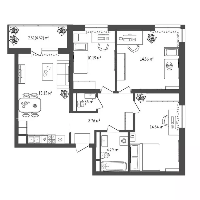 3-комнатная квартира: Тюменский муниципальный округ, рабочий посёлок ... - Фото 1