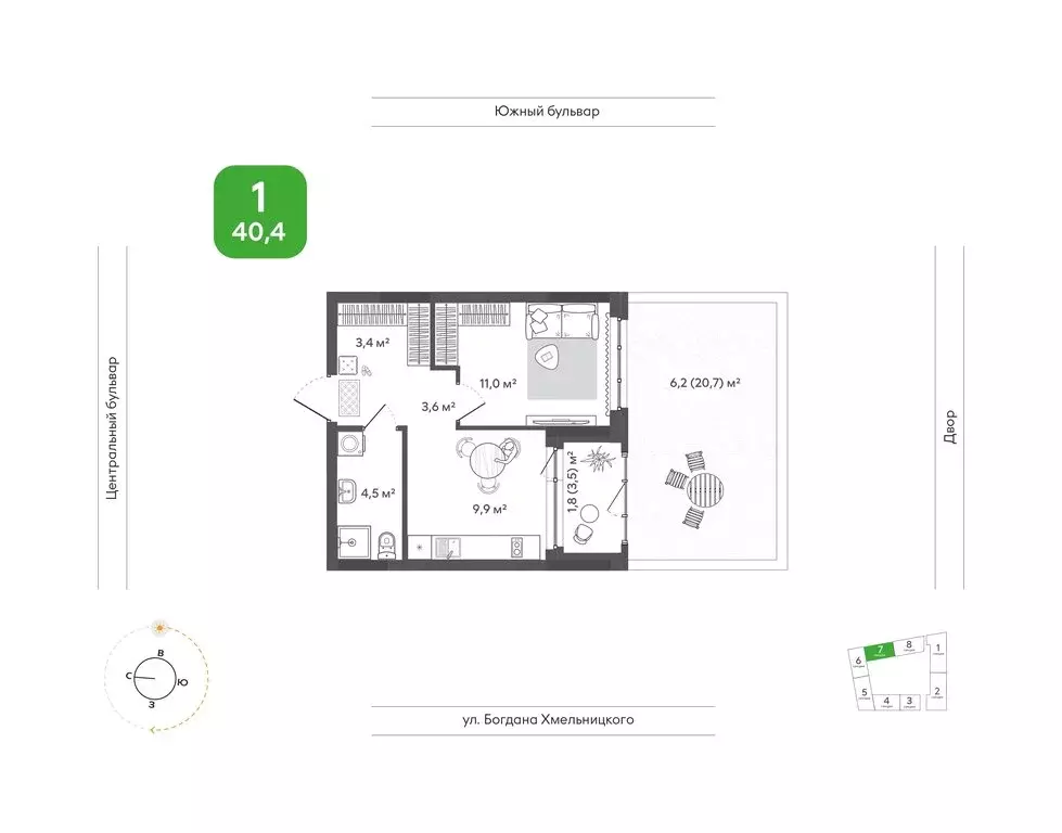 1-комнатная квартира: Новосибирск, улица Богдана Хмельницкого, 148 ... - Фото 1