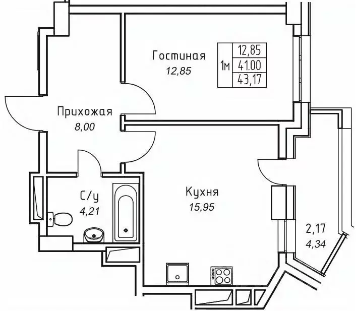 1-к кв. Саха (Якутия), Якутск 11-й кв-л,  (43.17 м) - Фото 1