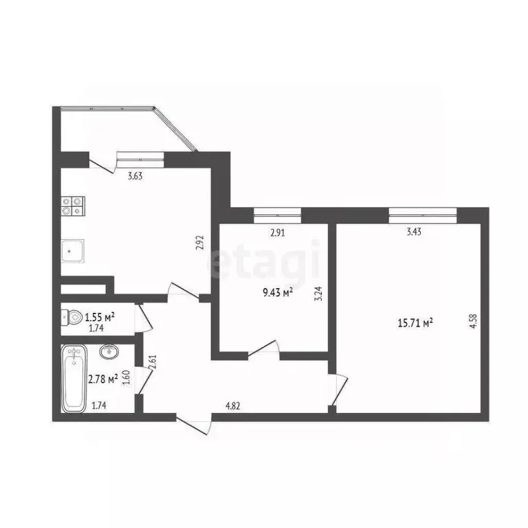 2-к кв. Тюменская область, Тюмень Холодильная ул., 21 (47.0 м) - Фото 1