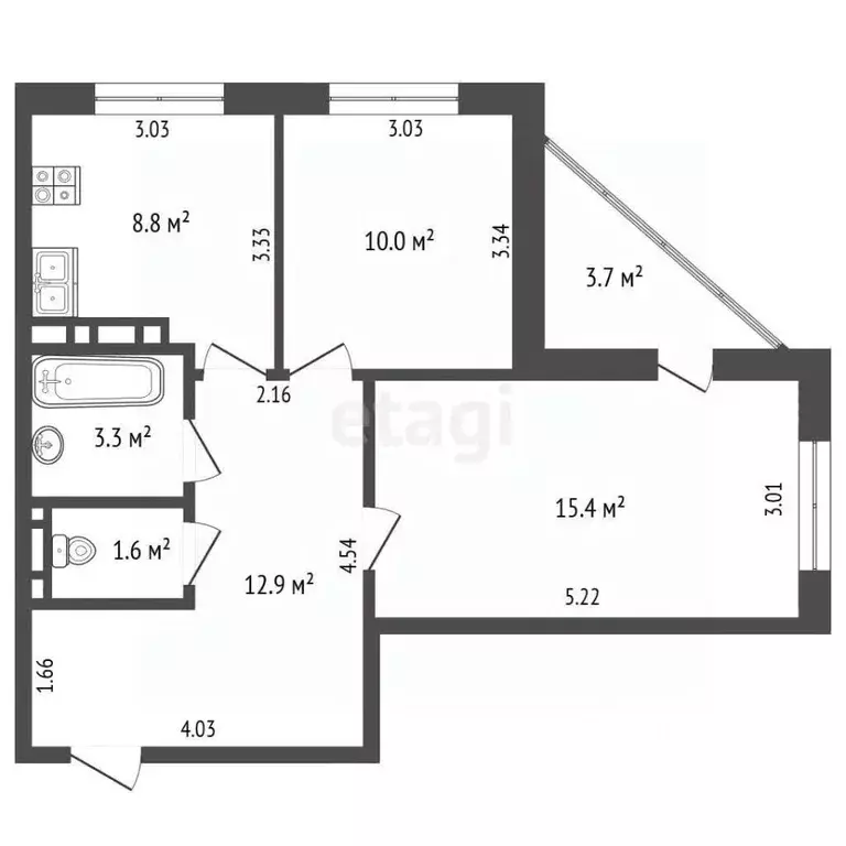 2-к кв. Томская область, Томск ул. Архитекторов, 6 (54.0 м) - Фото 2