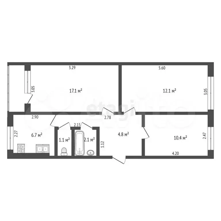 3-к. квартира, 63 м, 4/5 эт. - Фото 0