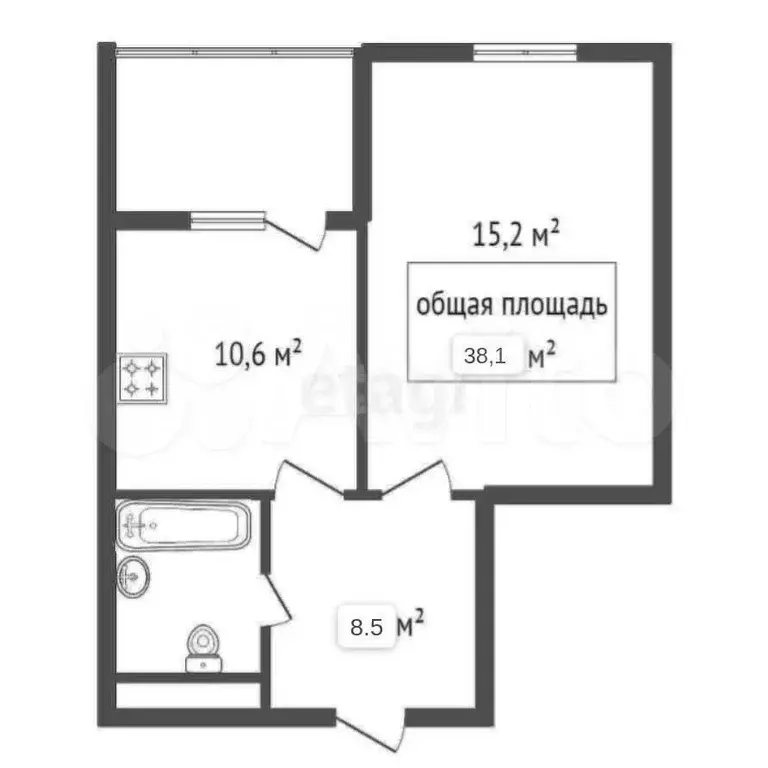 1-к. квартира, 38,1 м, 6/26 эт. - Фото 0