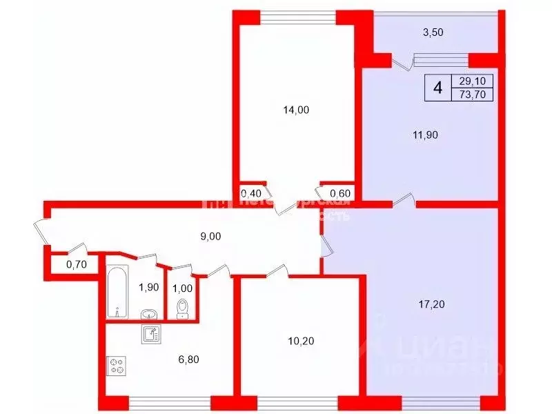 Комната Санкт-Петербург ул. Турку, 9К1 (29.1 м) - Фото 2