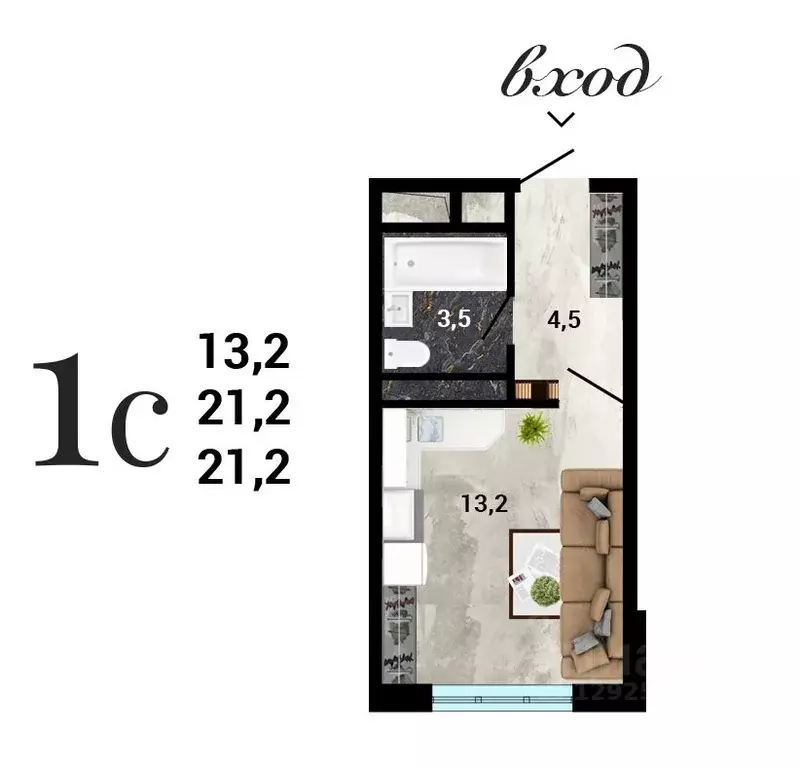 Студия Воронежская область, Воронеж 8 Элемент жилой комплекс (21.23 м) - Фото 1