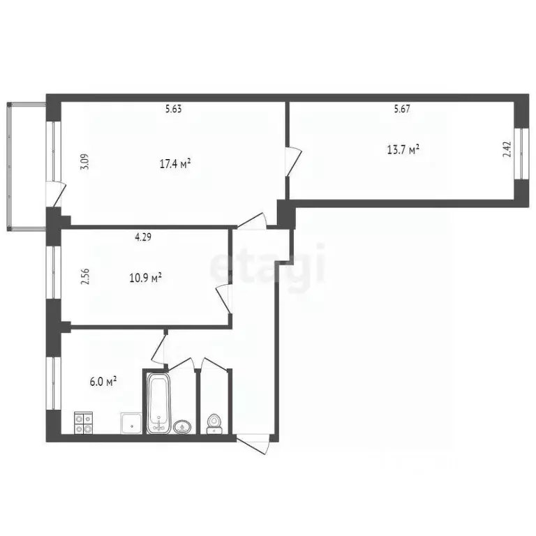 3-к кв. Калужская область, Калуга Майская ул., 8 (58.6 м) - Фото 2