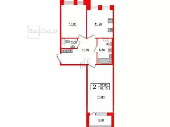 2-к кв. Санкт-Петербург Манчестерская ул., 5к1 (62.1 м) - Фото 0