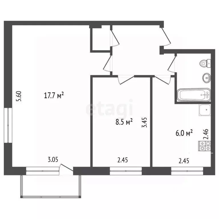 2-к кв. Калужская область, Калуга ул. Маршала Жукова, 50 (41.1 м) - Фото 1
