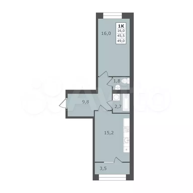 1-к. квартира, 49 м, 3/5 эт. - Фото 0