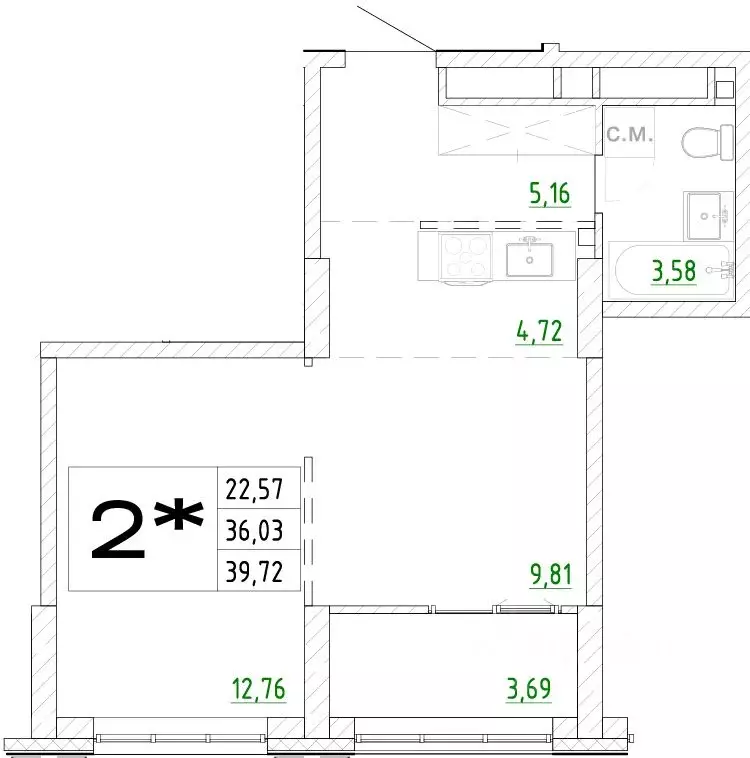 2-к кв. Приморский край, Владивосток Архитектор жилой комплекс (39.72 ... - Фото 1