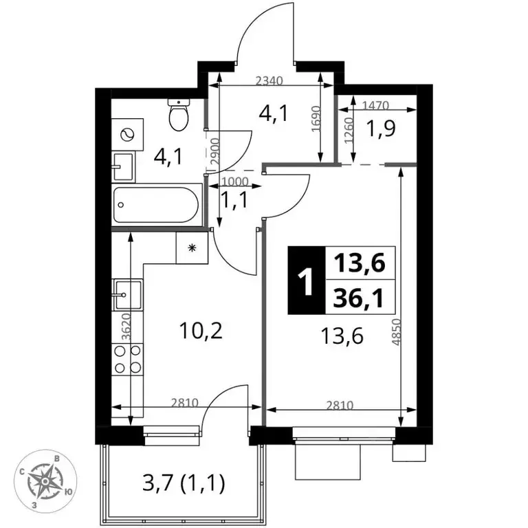1-к кв. Москва Монтажная ул., 10 (36.1 м) - Фото 1