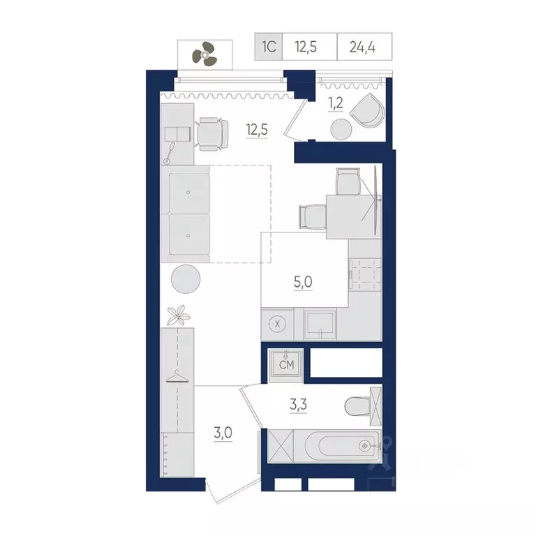 1-к кв. Башкортостан, Уфа ул. Евгения Столярова, 13 (24.4 м) - Фото 1