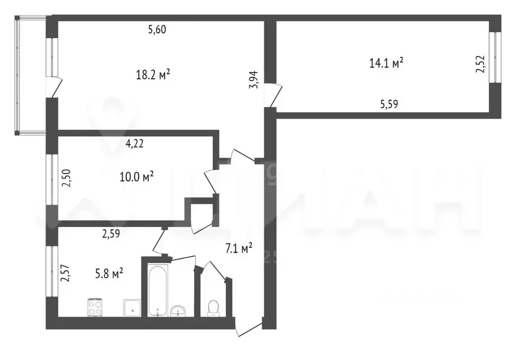 3-к кв. Мурманская область, Мурманск ул. Виктора Миронова, 8 (60.5 м) - Фото 1