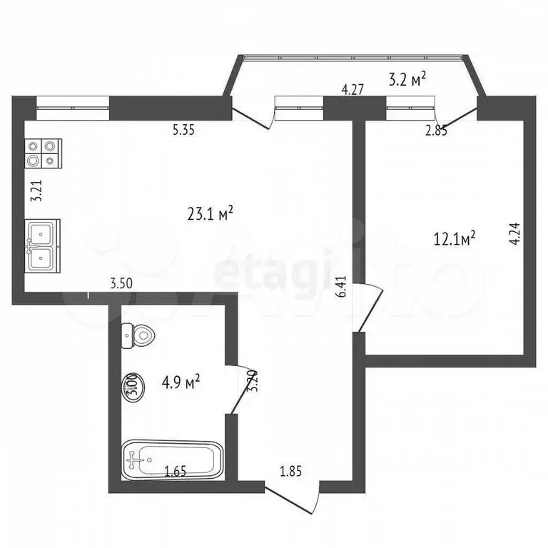 1-к. квартира, 42 м, 3/4 эт. - Фото 0