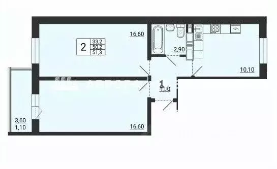 2-к кв. Челябинская область, Магнитогорск просп. Карла Маркса, 237/3 ... - Фото 2