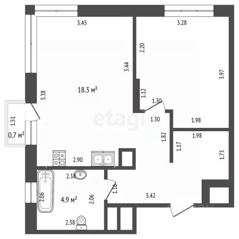 1-к кв. Тюменская область, Тюмень ул. Новоселов, 92 (45.88 м) - Фото 2